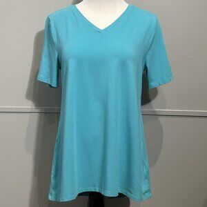 Denim & Co. Essentials Short Sleeve V-Neck T-Shirt Tee Top Women's Size Small S